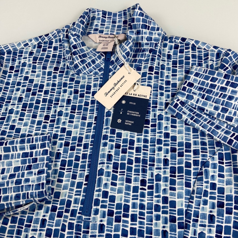 Tommy Bahama Women XS Blue Geometric 1/2 Zip Pullover New Activewear Tennis Golf